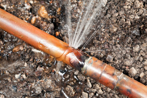 Frozen Cracked Copper Water Main Pipe Leaking